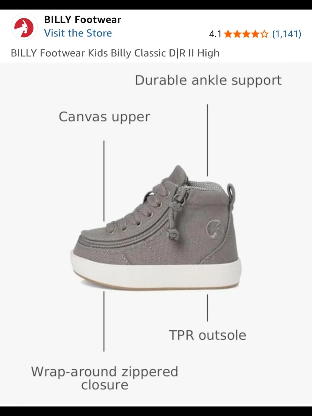 Brand New!! BILLY Classic Dr High II (Toddler) - Size 7X-Wide Toddler, Dark Grey